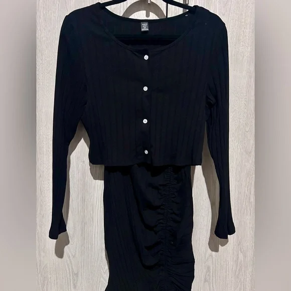 SHEIN Plus Solid Cami Dress & Button Front Jacket - Black, 2X - Picture 3 of 7